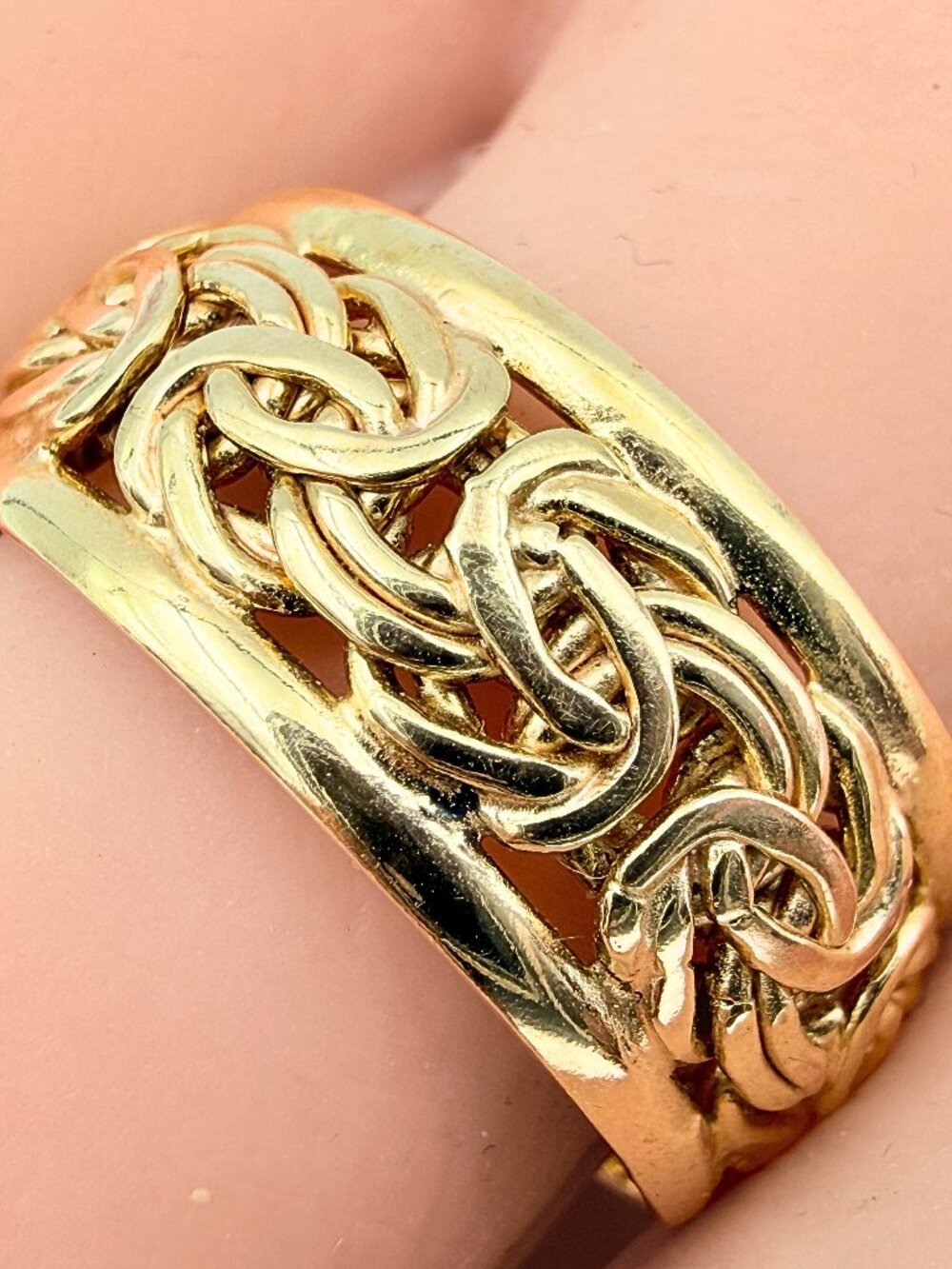 AK Marked Turkey Sterling Silver Vermeil Byzantine Scrolls Band Ring Sz 11